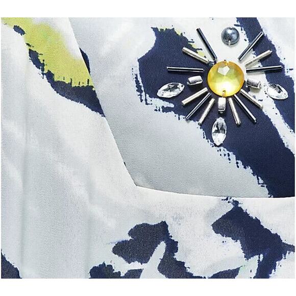 DENNIS‎ BASSO NEW $77 Printed Woven Beaded Caftan w/ Tie at Waist Large - Picture 3 of 3